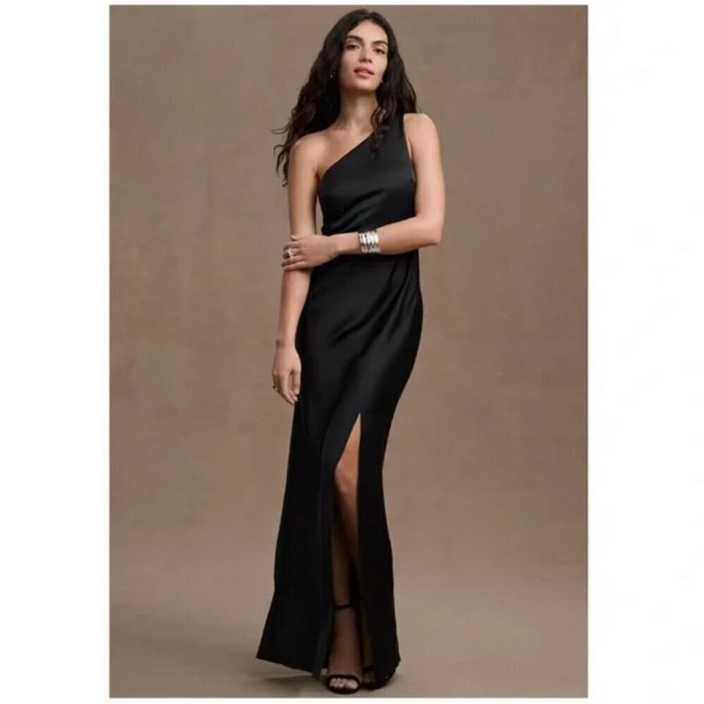 BHLDN Black One-Shoulder Maxi Dress